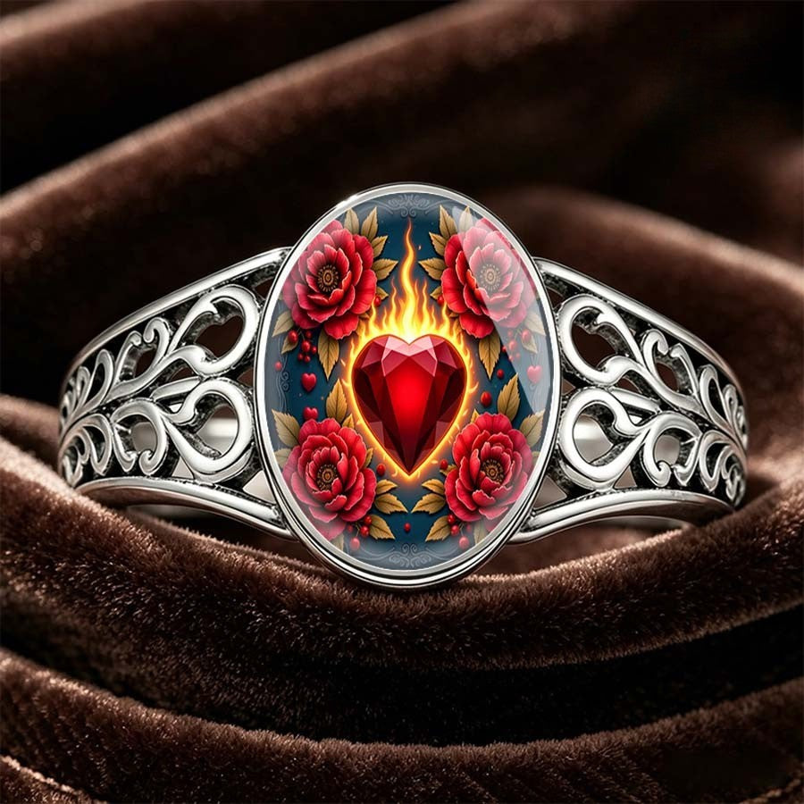 Flaming Heart & Rose Ring