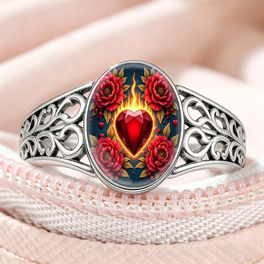 Flaming Heart & Rose Ring