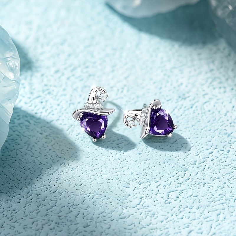 Purple Zircon Witch Hat Stud Earrings