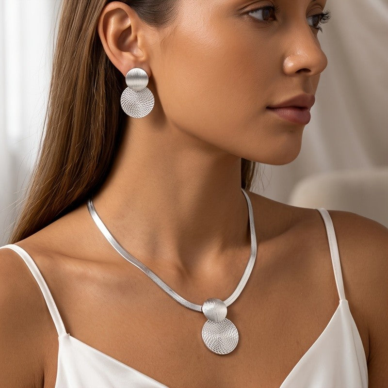 Brushed Circle Necklace & Earring Set