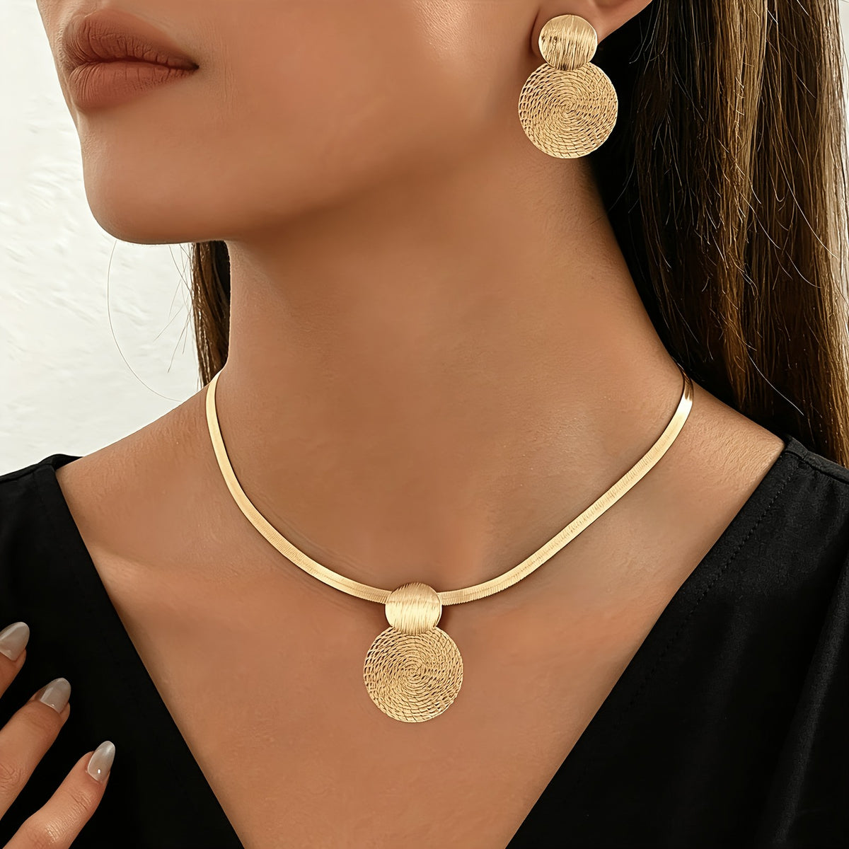 Brushed Circle Necklace & Earring Set