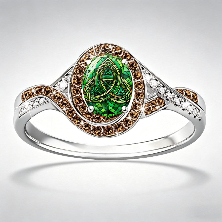 Green Celtic Knot Oval Ring