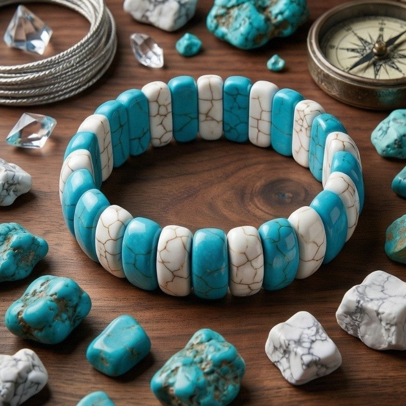 Turquoise & White Stone Stretch Bracelet