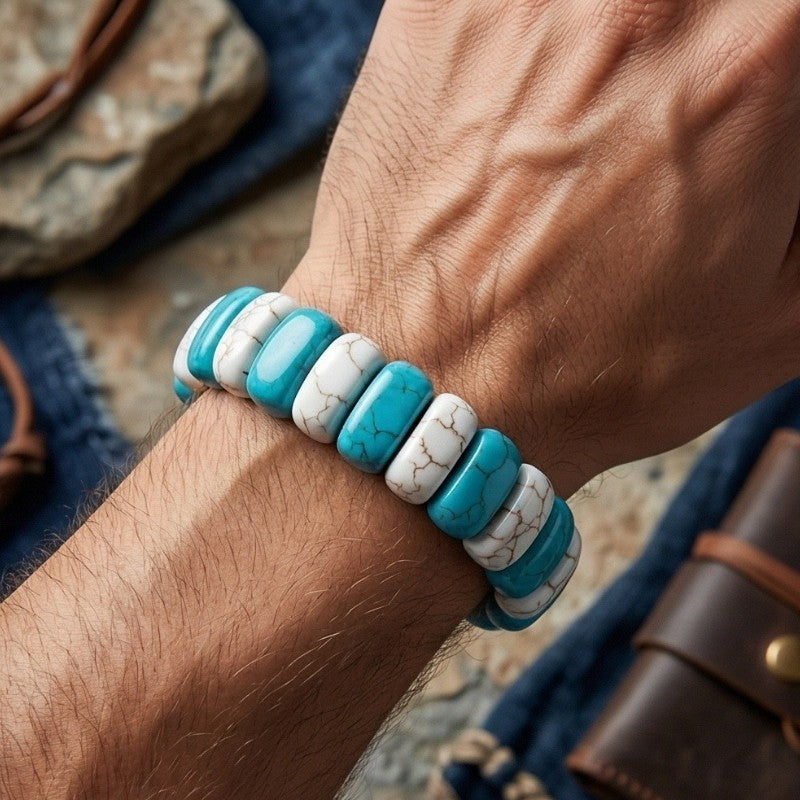 Turquoise & White Stone Stretch Bracelet