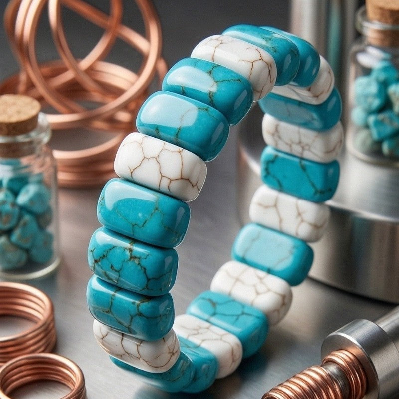 Turquoise & White Stone Stretch Bracelet