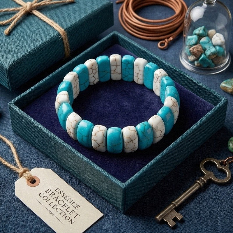 Turquoise & White Stone Stretch Bracelet
