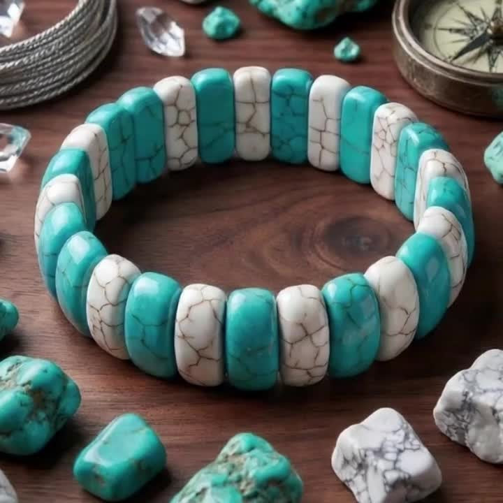 Turquoise & White Stone Stretch Bracelet