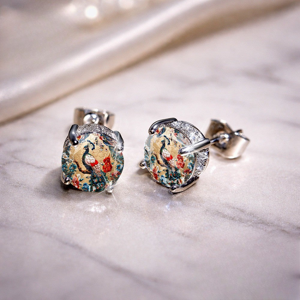 Peacock Glass Stud Earrings