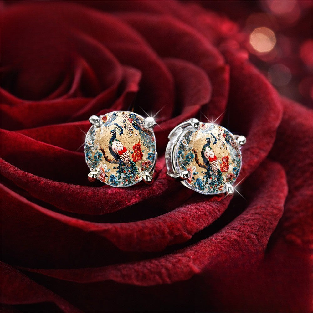 Peacock Glass Stud Earrings