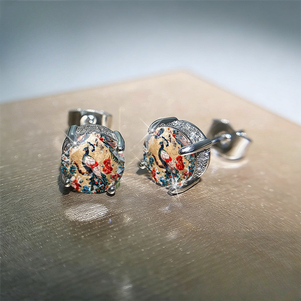 Peacock Glass Stud Earrings