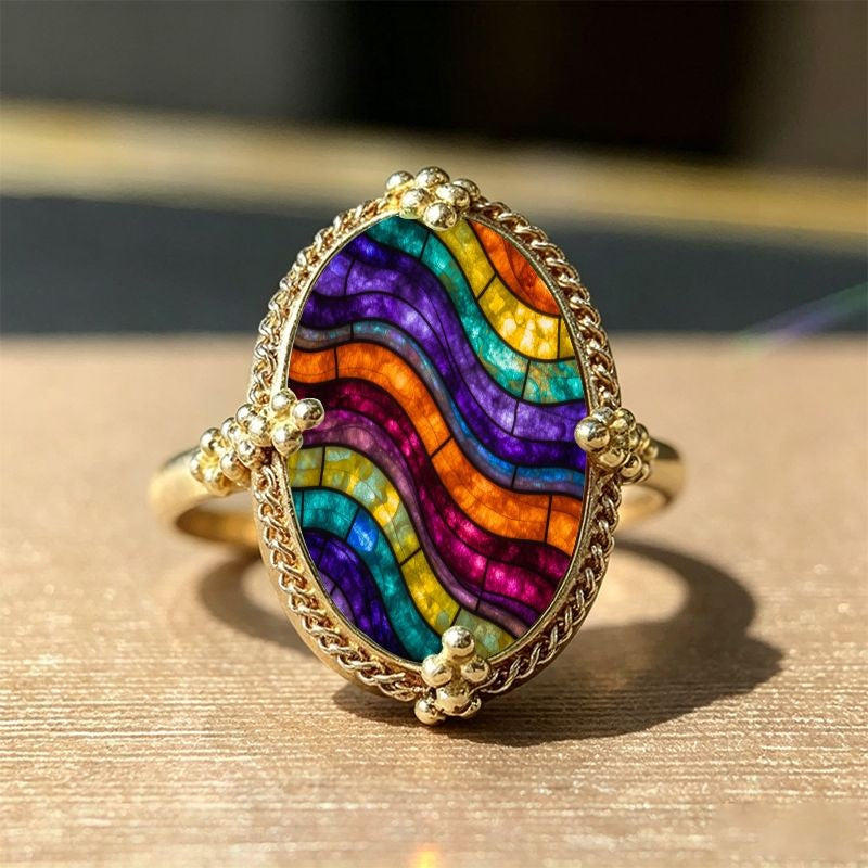 Colorful Wave Oval Ring