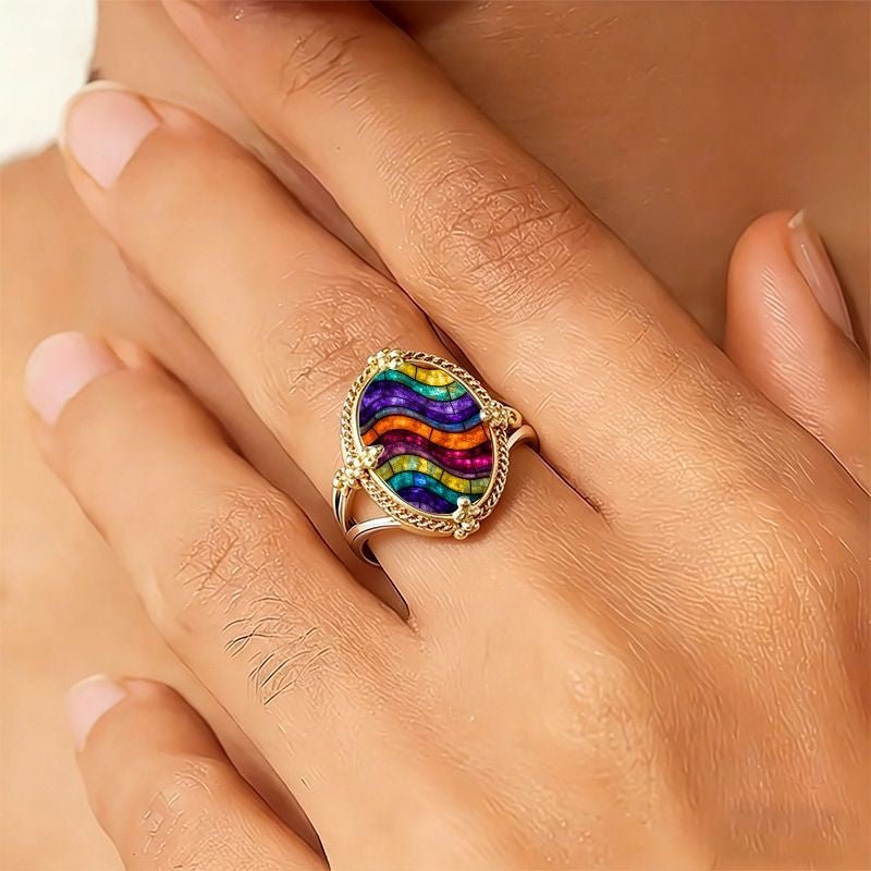 Colorful Wave Oval Ring