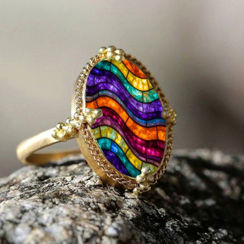 Colorful Wave Oval Ring