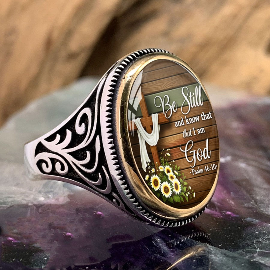 Be Still Cross & Daisy Oval Ring