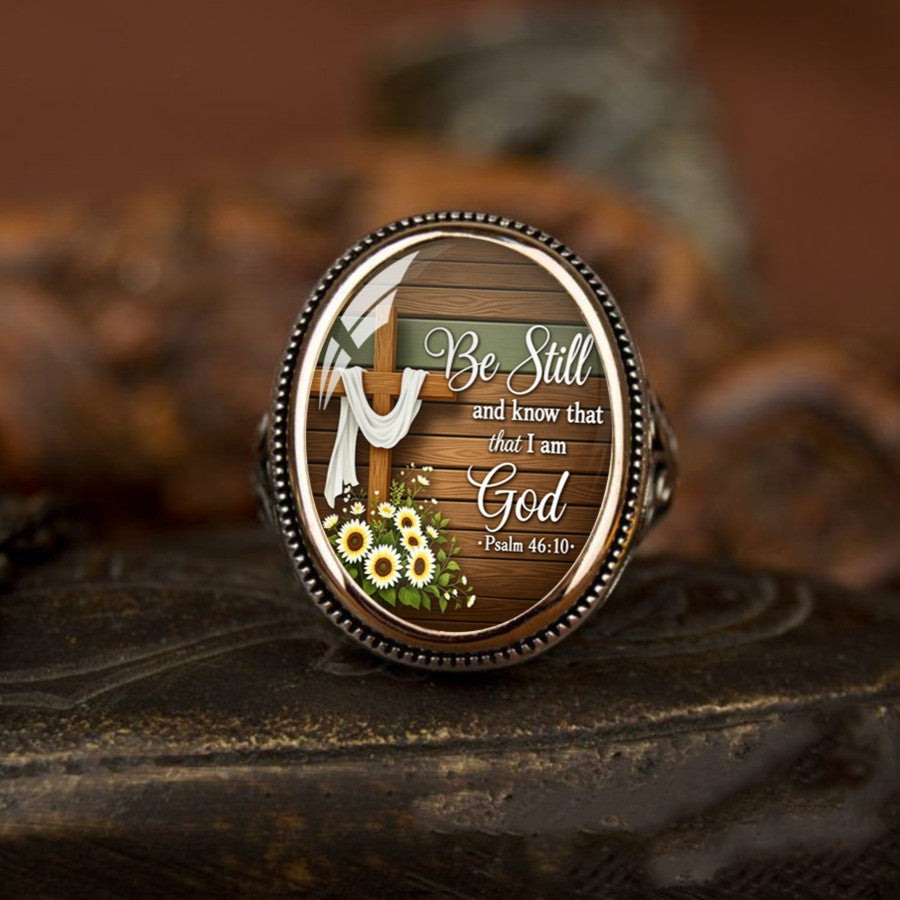 Be Still Cross & Daisy Oval Ring