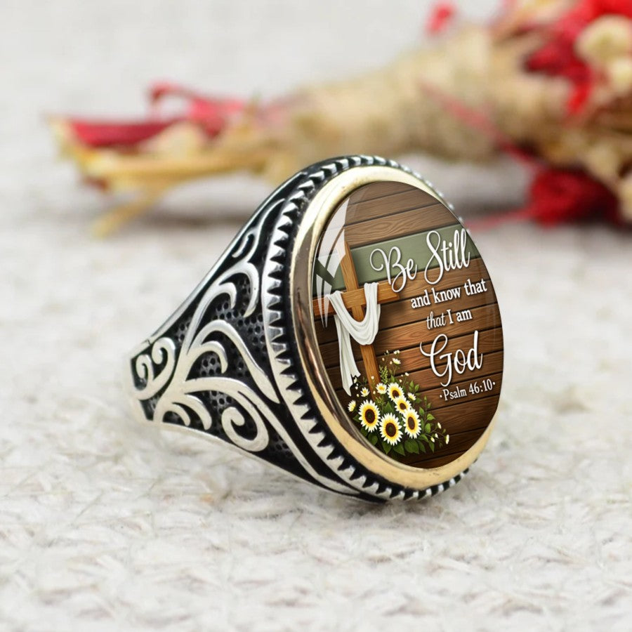 Be Still Cross & Daisy Oval Ring
