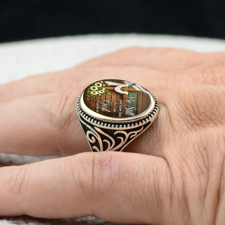 Be Still Cross & Daisy Oval Ring