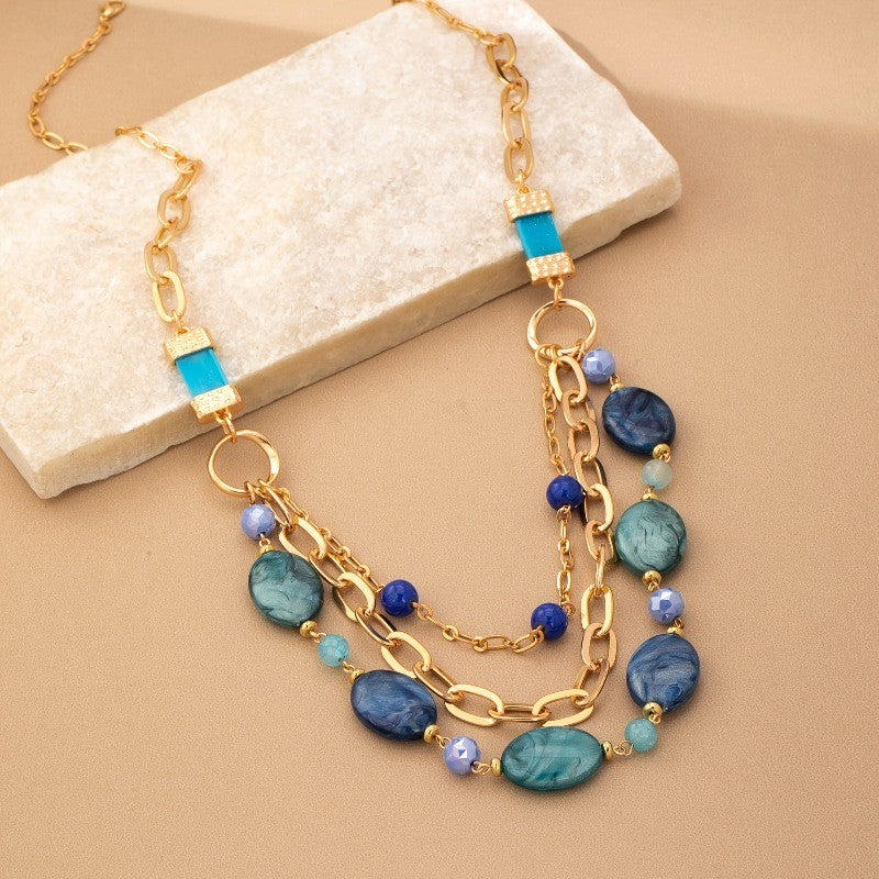 Blue Stone & Link Layered Necklace