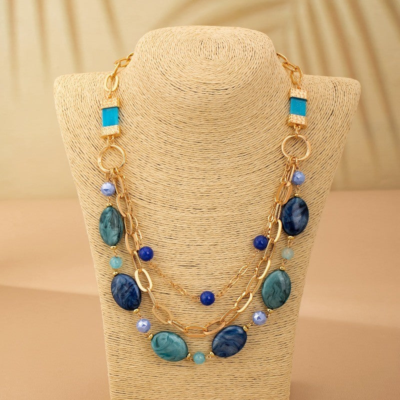 Blue Stone & Link Layered Necklace