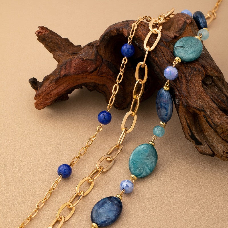 Blue Stone & Link Layered Necklace