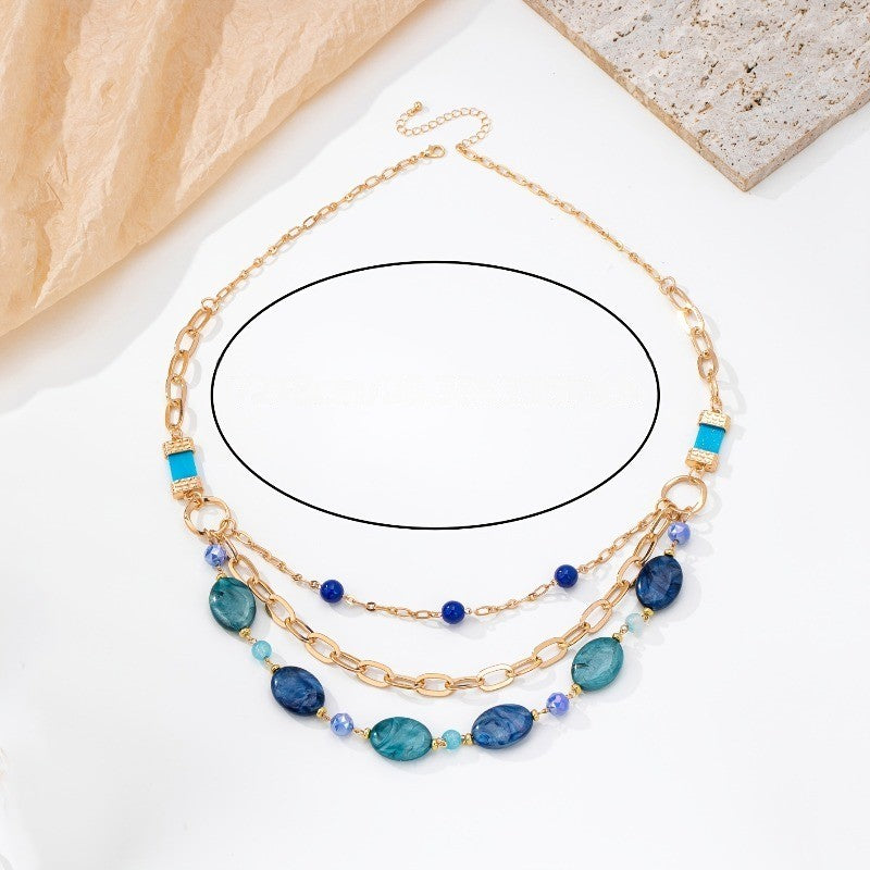 Blue Stone & Link Layered Necklace