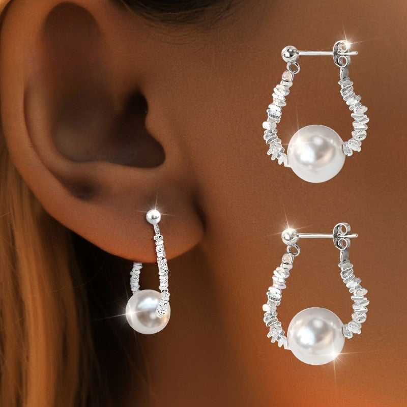 Textured Bar Pearl Drop Earrings