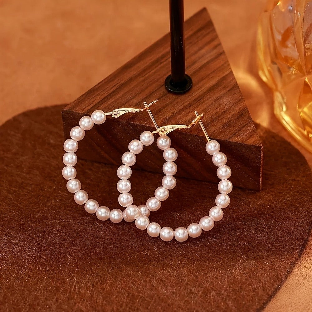 Imitation Pearl Circle Hoop Earrings