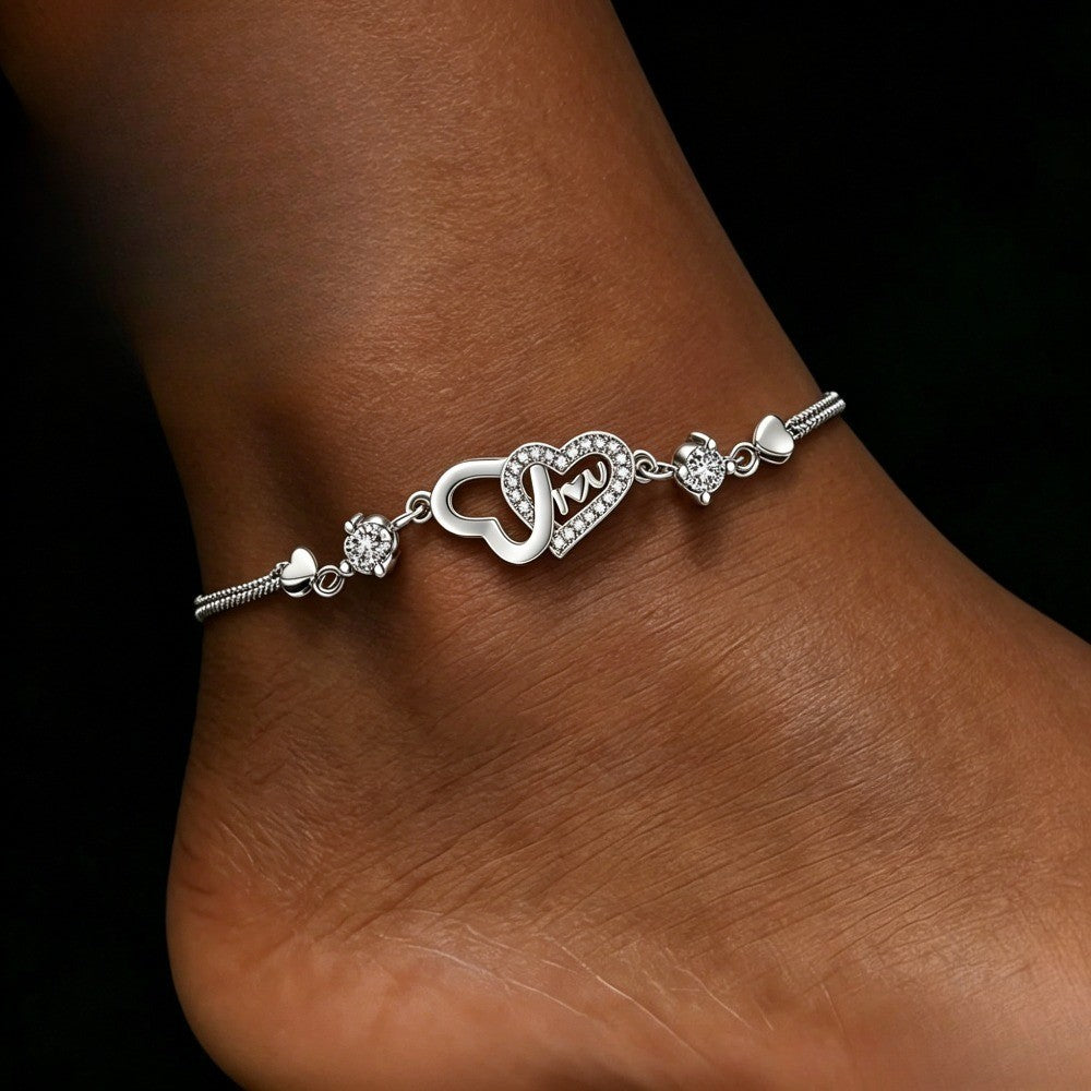 Crystal Heart & Mom Anklet
