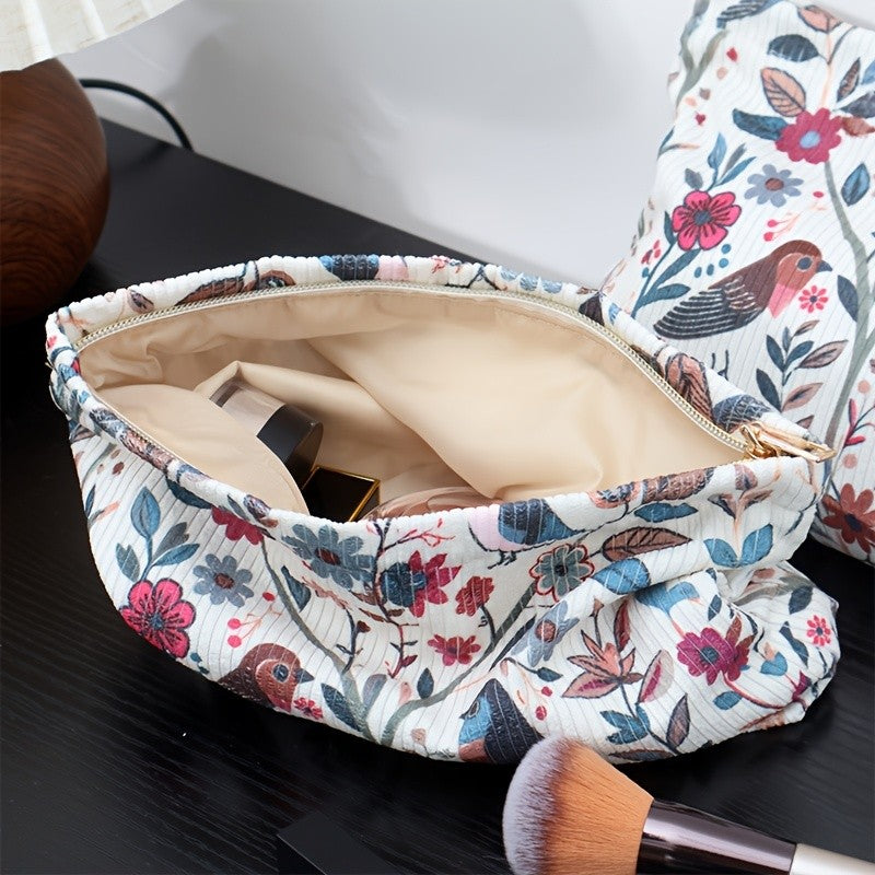 Floral Bird Print Pouch