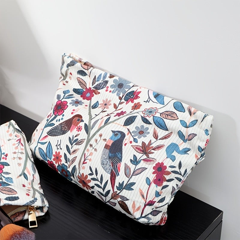 Floral Bird Print Pouch