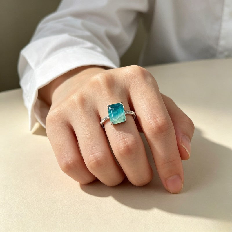 Teal Wave Square Ring