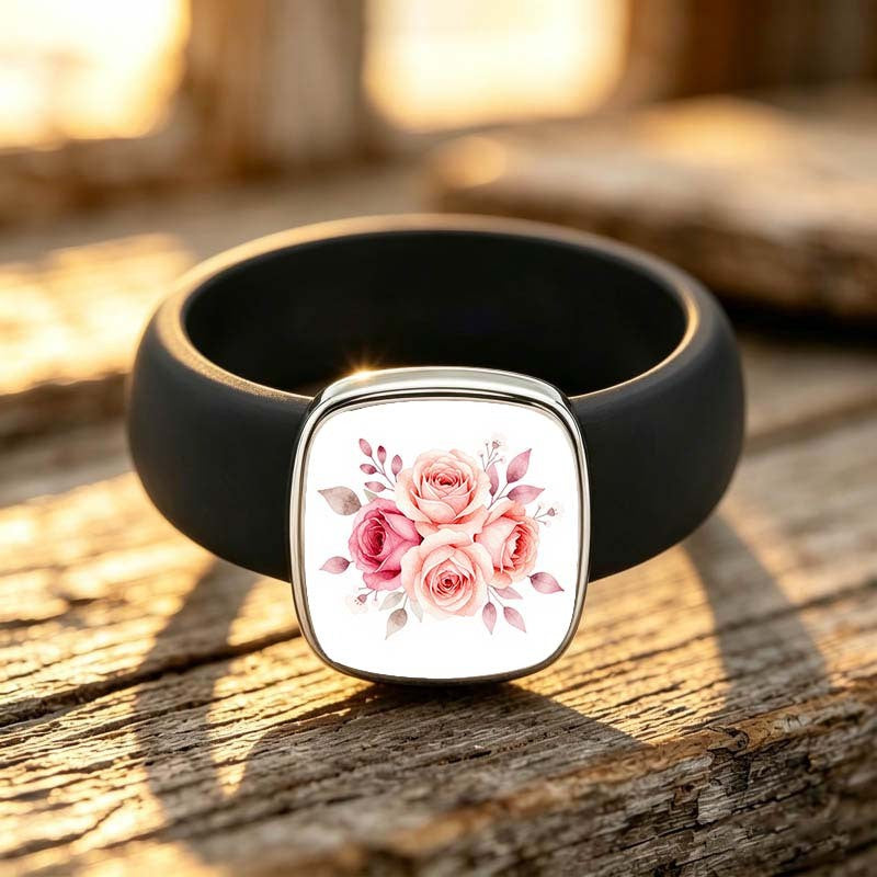 Pink Rose Bouquet Square Ring