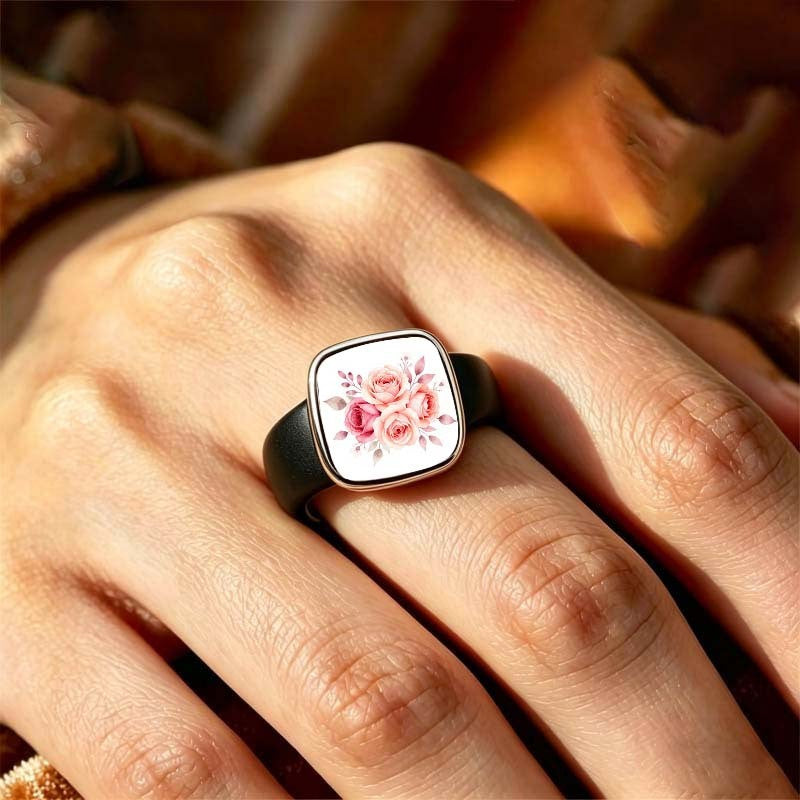 Pink Rose Bouquet Square Ring