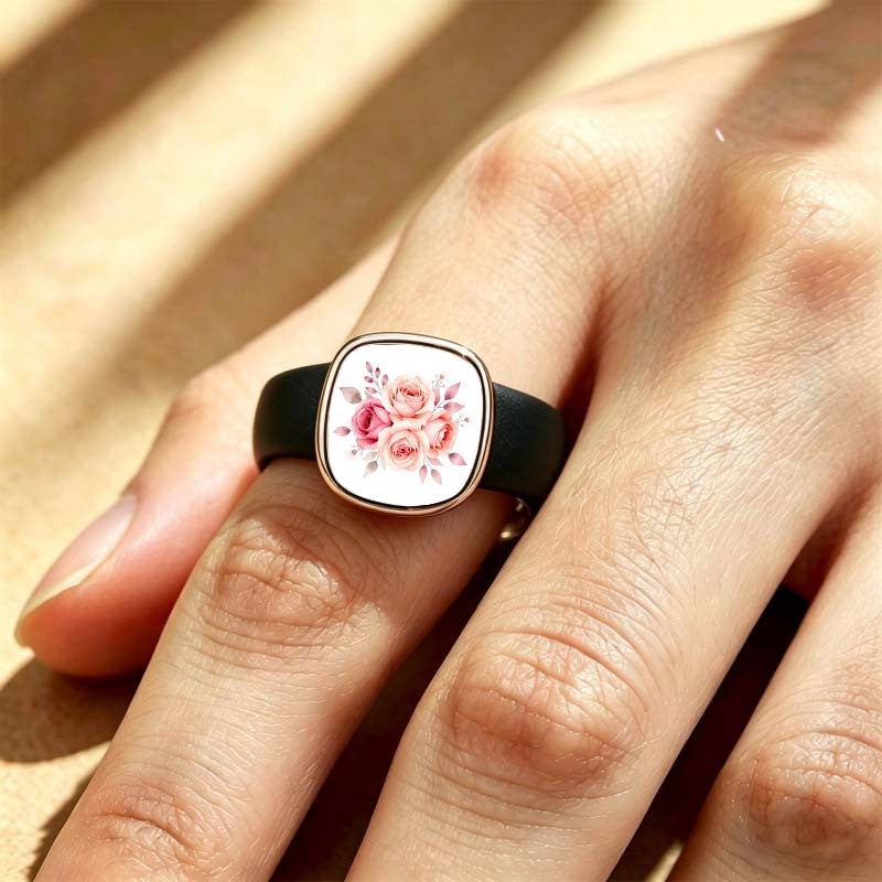 Pink Rose Bouquet Square Ring