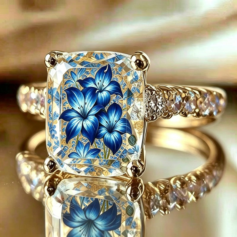 Blue Lily Floral Ring