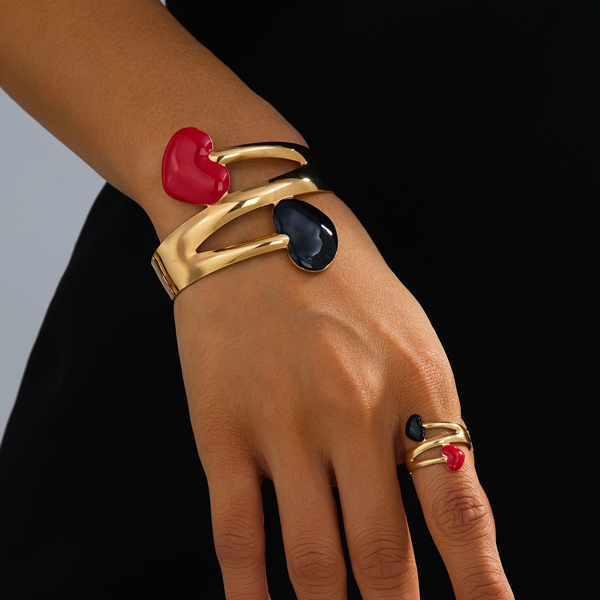 Glazed Heart Cuff & Ring Set