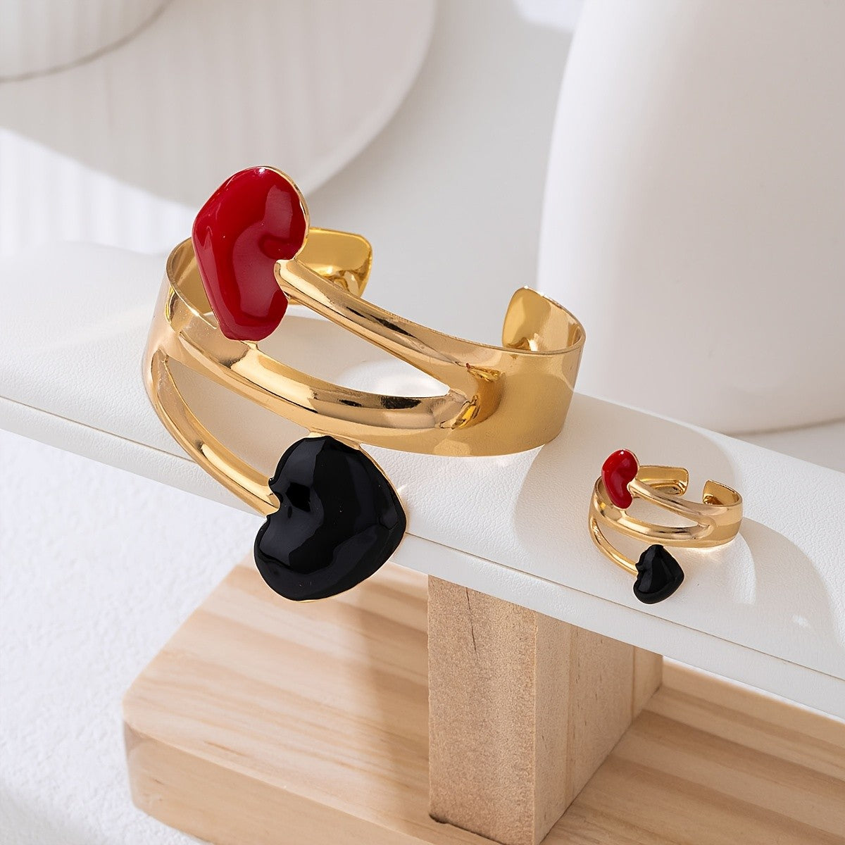 Glazed Heart Cuff & Ring Set