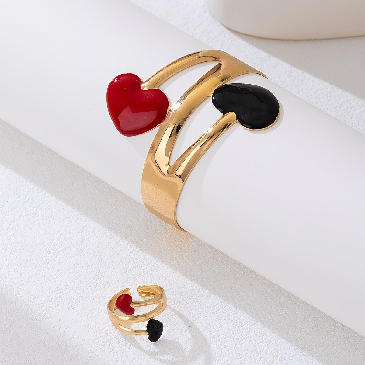 Glazed Heart Cuff & Ring Set