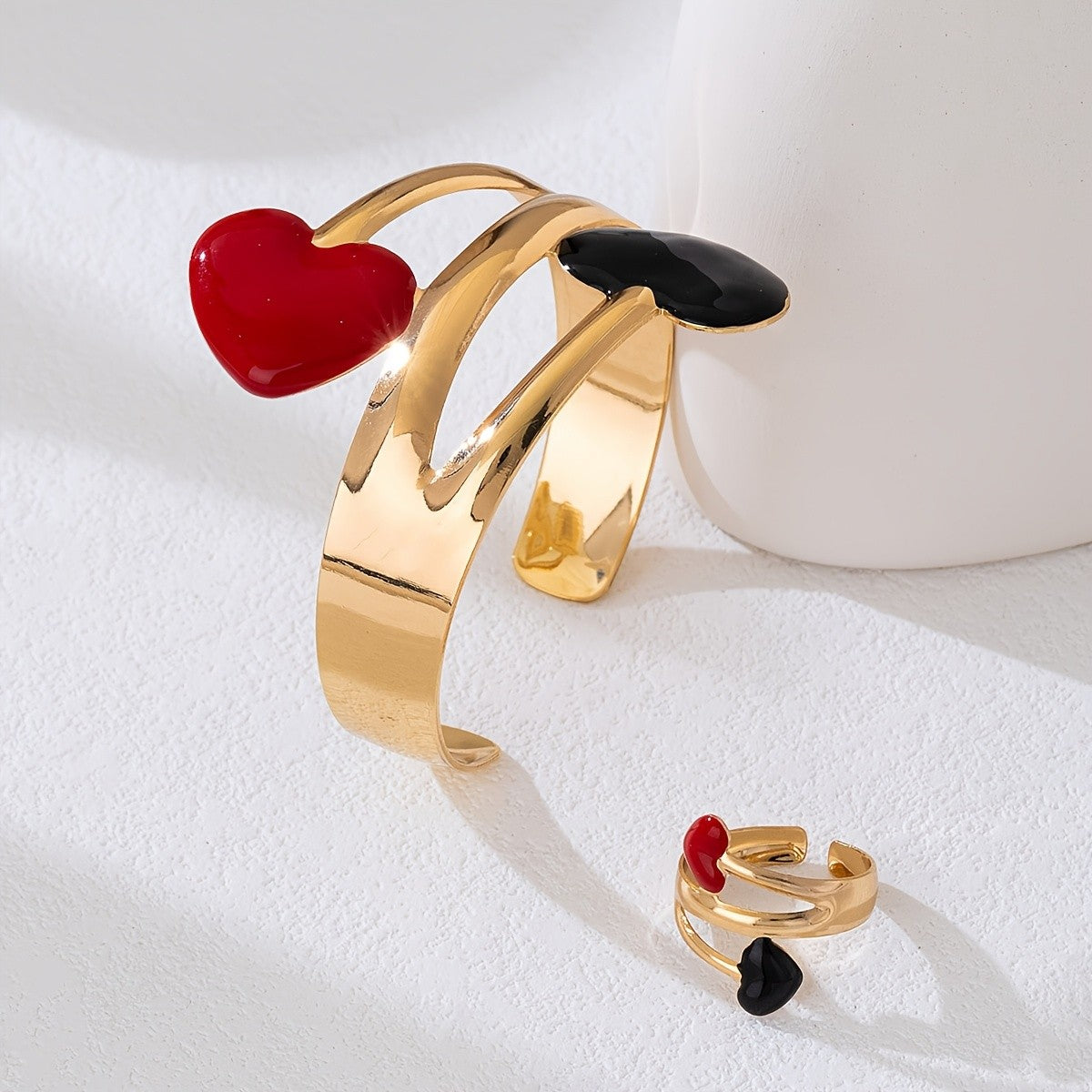 Glazed Heart Cuff & Ring Set