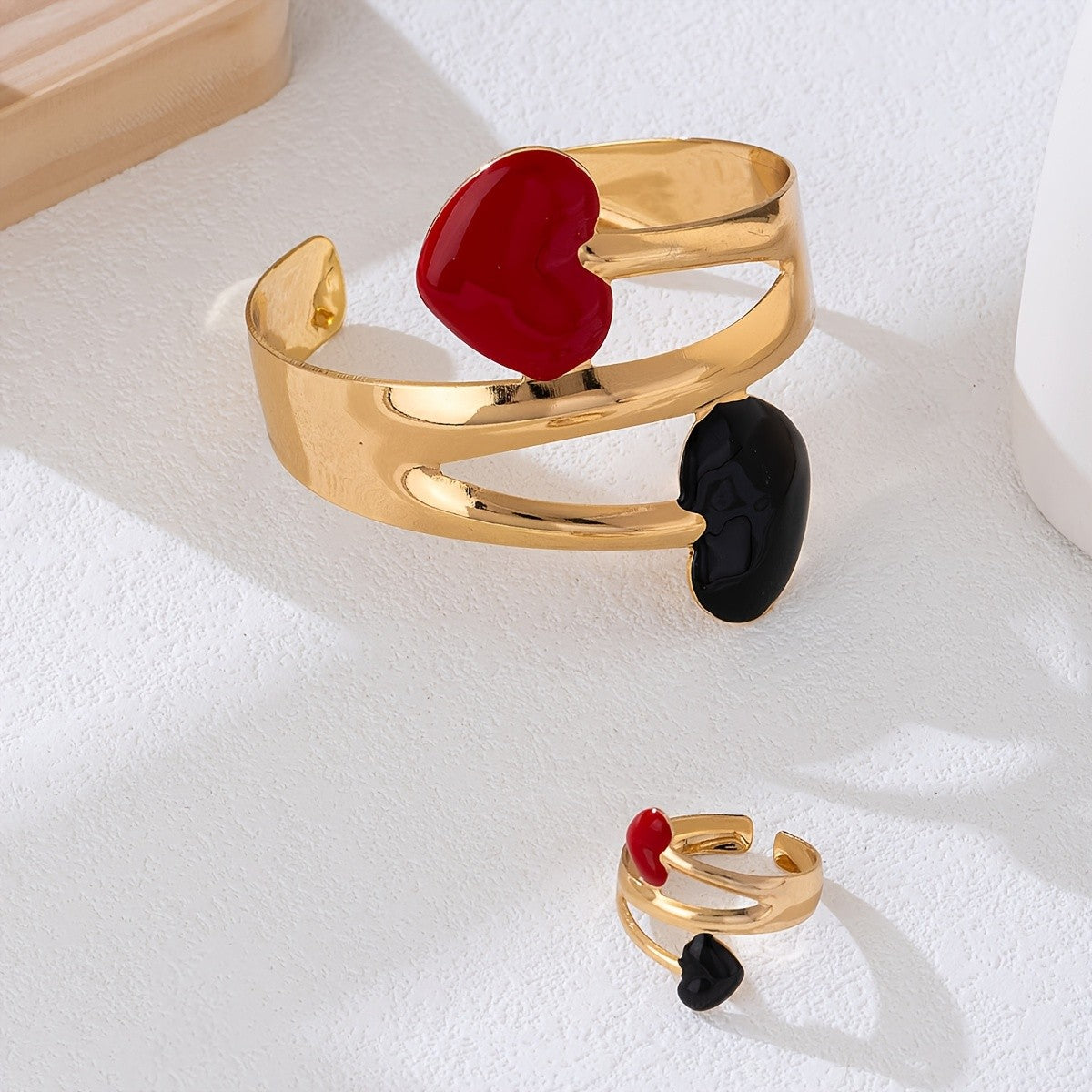 Glazed Heart Cuff & Ring Set