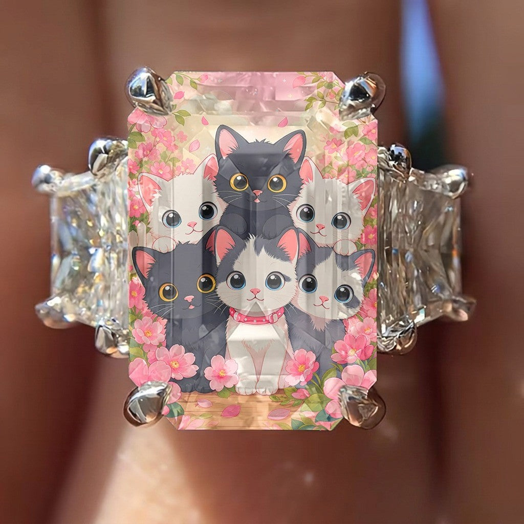 Kitten Bouquet Square Ring