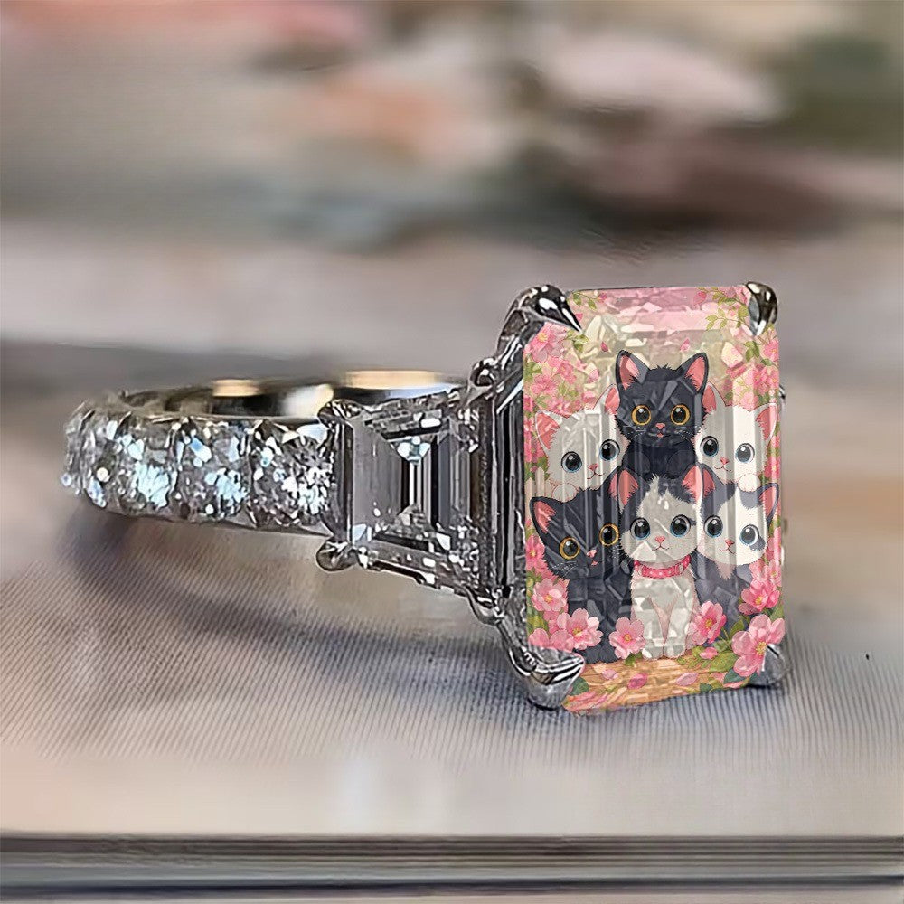 Kitten Bouquet Square Ring