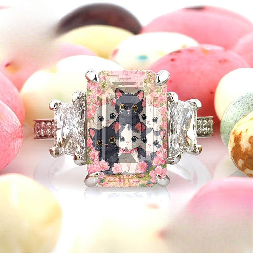 Kitten Bouquet Square Ring