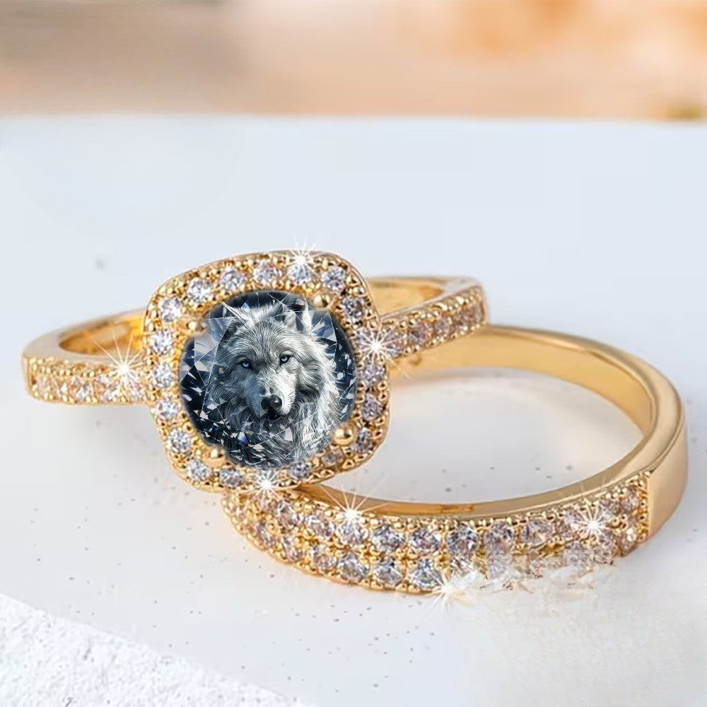 Wolf Crystal Ring Set