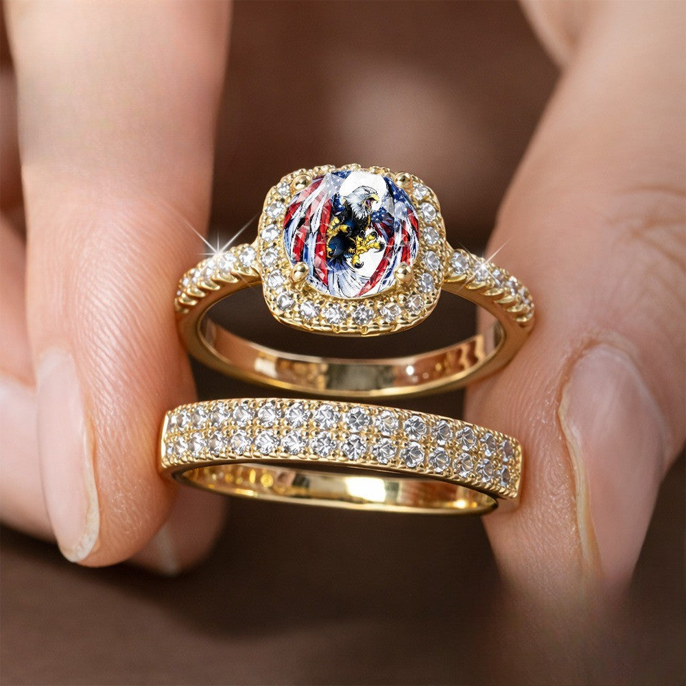 Eagle & Flag Crystal Ring Set