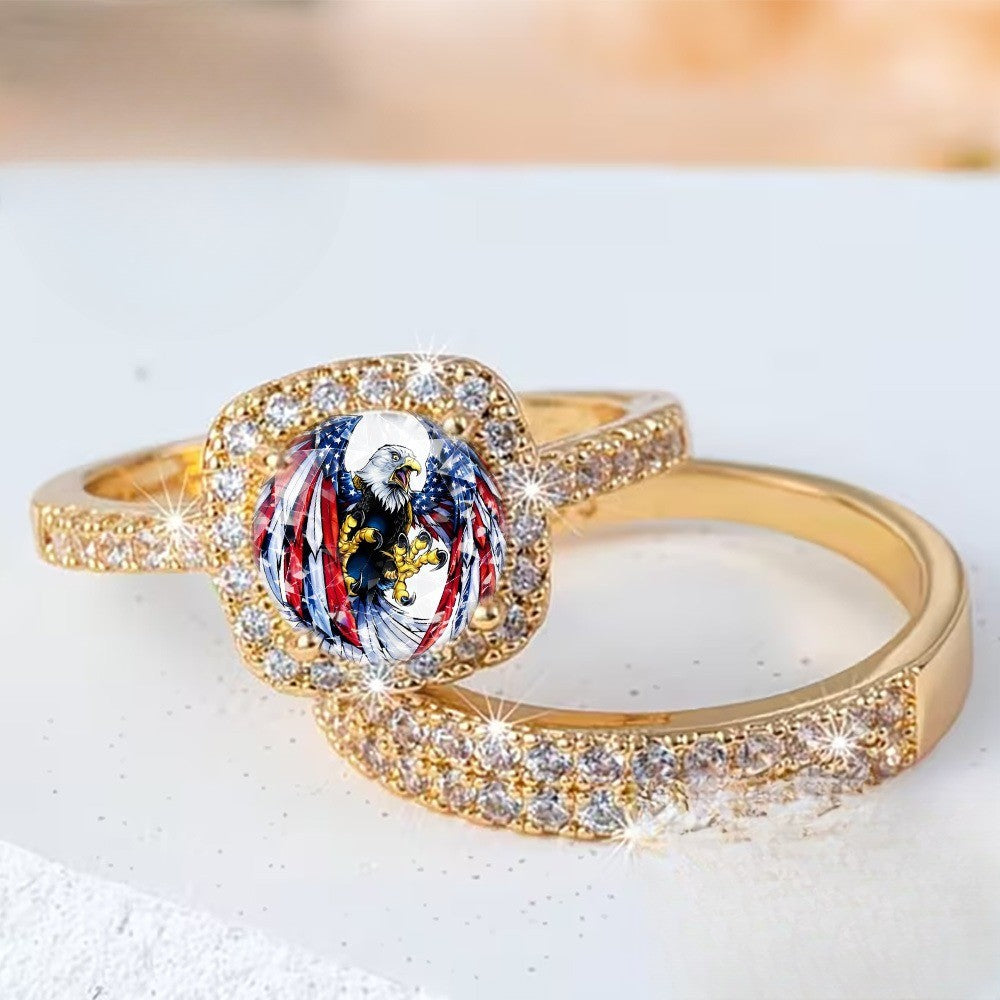 Eagle & Flag Crystal Ring Set