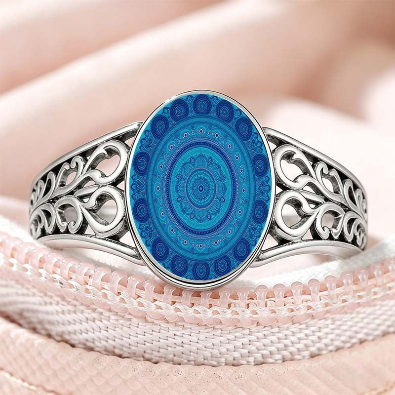 Blue Concentric Circle Oval Ring