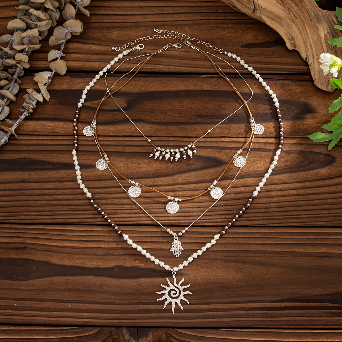Sun & Bead Layered Necklace Set