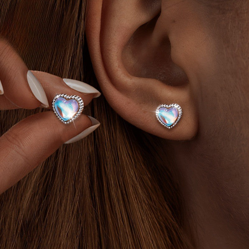 Iridescent Heart Stud Earrings
