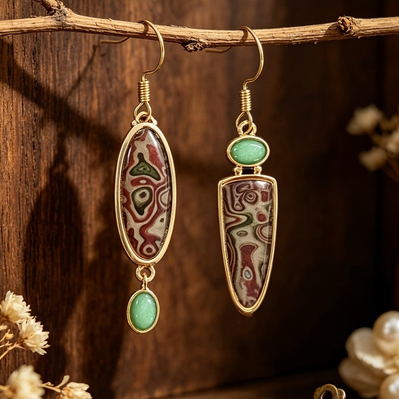 Asymmetrical Marbled Stone Drop Earrings